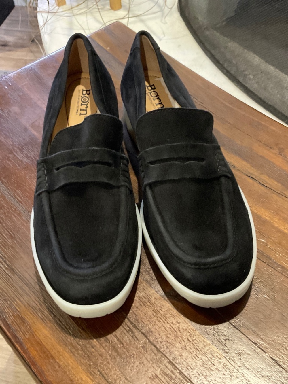 Born Bree Penny Loafers Black Suede Loafers Size 7.5